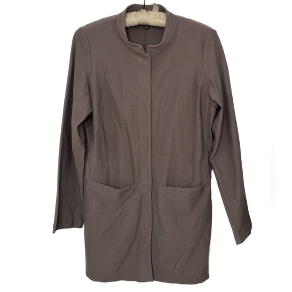 EILEEN FISHER Streetch Crepe Mandarin Collar Jacket Cobblestone Sz M - Picture 1 of 11